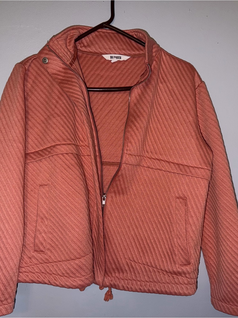 BB Dakota Quilted Zip Jacket in Coral Peach